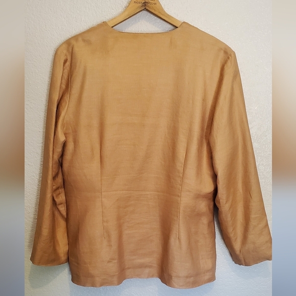 Paola Conte 100% Linen Tan Skirtsuit Jacket & Matching Skirt Set Size 16 - Picture 3 of 6